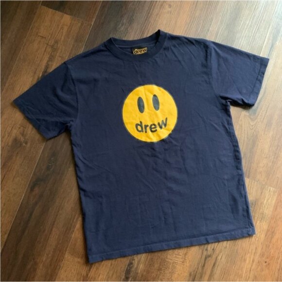 Drew House Navy Blue Happy Face Logo Justin Bieber Shirt - Picture 2 of 9
